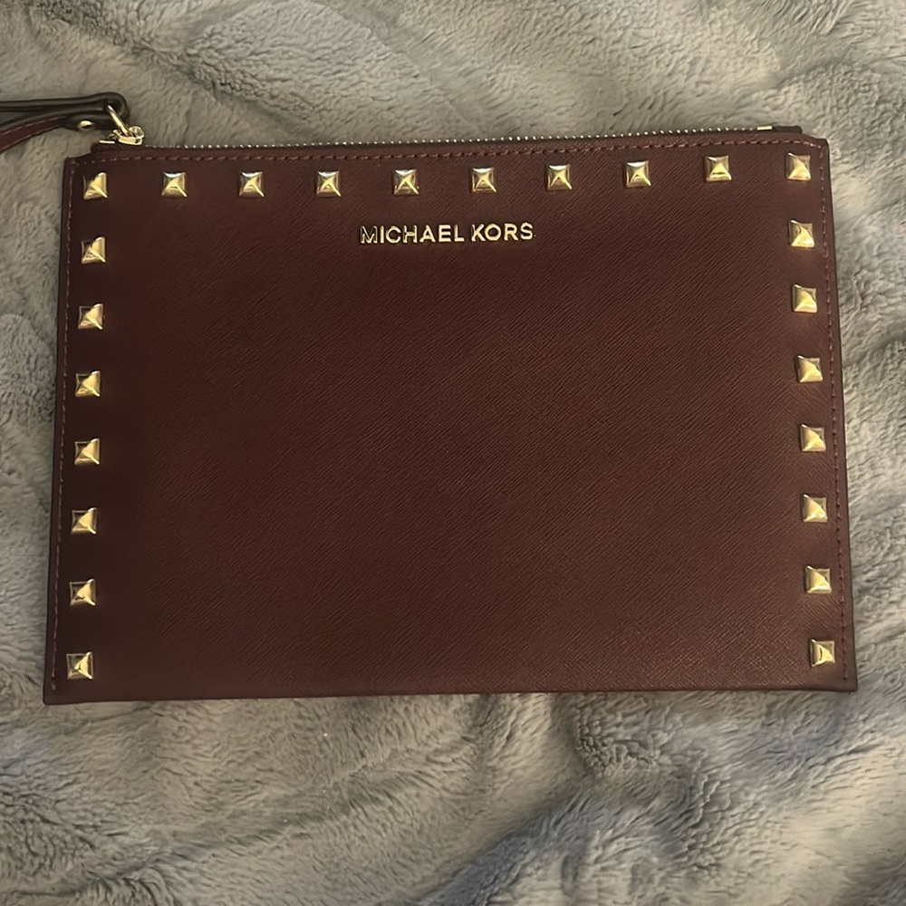 Michael Michael Kors Burgundy Studded Wristlet New
